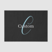 Bewerkbaar Cursief Script Monogram Zwart Blauw Wit Tissuepapier (Voorkant)