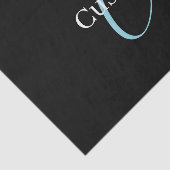 Bewerkbaar Cursief Script Monogram Zwart Blauw Wit Tissuepapier (Detail)