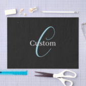 Bewerkbaar Cursief Script Monogram Zwart Blauw Wit Tissuepapier (Craft)