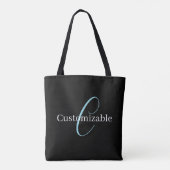 Bewerkbaar Cursief Script Monogram Zwart Blauw Wit Tote Bag (Achterkant)