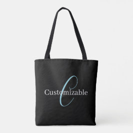 Bewerkbaar Cursief Script Monogram Zwart Blauw Wit Tote Bag