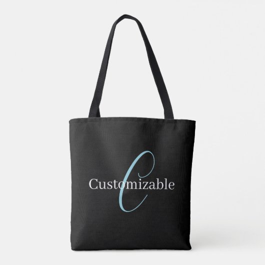 Bewerkbaar Cursief Script Monogram Zwart Blauw Wit Tote Bag (Achterkant)