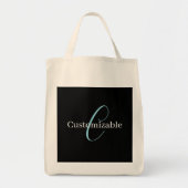 Bewerkbaar Cursief Script Monogram Zwart Blauw Wit Tote Bag (Voorkant)