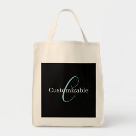Bewerkbaar Cursief Script Monogram Zwart Blauw Wit Tote Bag