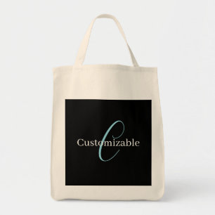 Bewerkbaar Cursief Script Monogram Zwart Blauw Wit Tote Bag