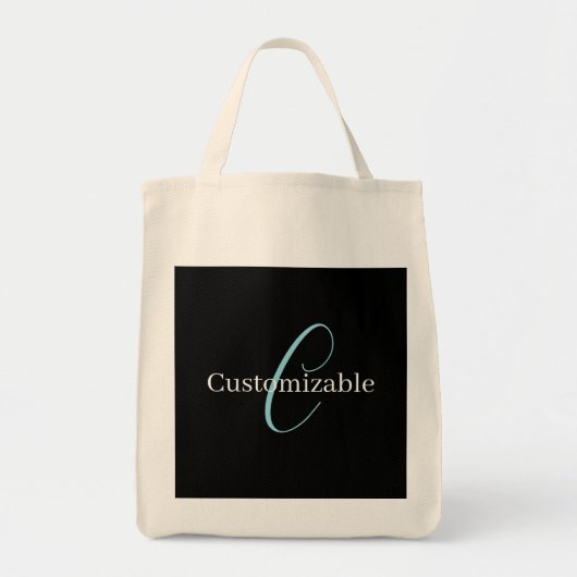 Bewerkbaar Cursief Script Monogram Zwart Blauw Wit Tote Bag (Voorkant)