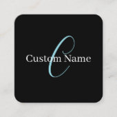 Bewerkbaar Cursief Script Monogram Zwart Blauw Wit Vierkante Visitekaartje (Voorkant)