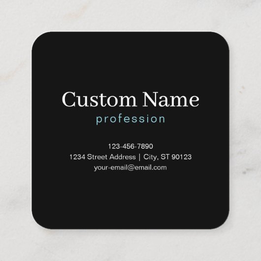 Bewerkbaar Cursief Script Monogram Zwart Blauw Wit Vierkante Visitekaartje (Achterkant)