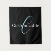 Bewerkbaar Cursief Script Monogram Zwart Blauw Wit Wandkleed (Voorkant)