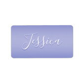 Bewerkbaar cursief script | Wit & Paarse Violet Etiket (Voorkant)