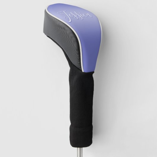 Bewerkbaar cursief script | Wit & Paarse Violet Golfheadcover (Schuin)