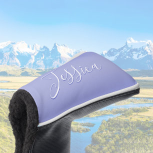 Bewerkbaar cursief script Wit & Paarse Violet Golfheadcover