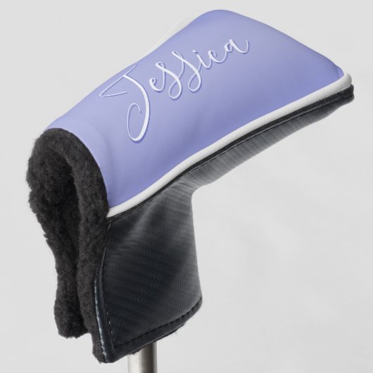 Bewerkbaar cursief script | Wit & Paarse Violet Golfheadcover (3/4 voorkant)
