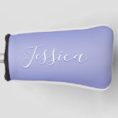 Bewerkbaar cursief script | Wit & Paarse Violet Golfheadcover (Voorkant)
