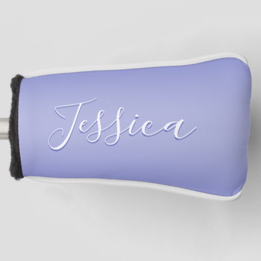Bewerkbaar cursief script | Wit & Paarse Violet Golfheadcover (Voorkant)