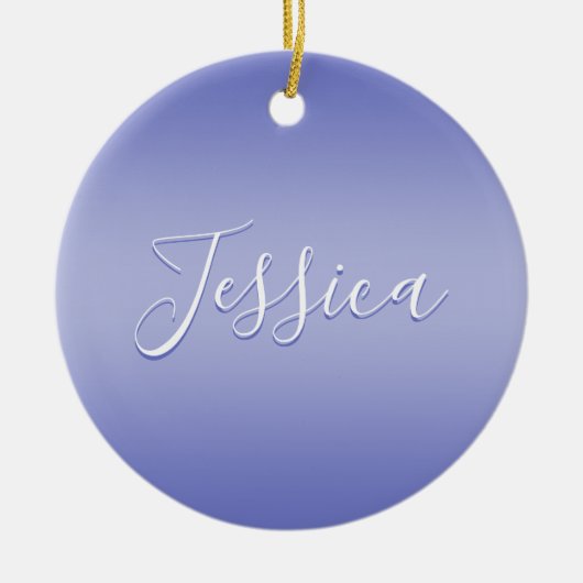 Bewerkbaar cursief script | Wit & Paarse Violet Keramisch Ornament (Voorkant)