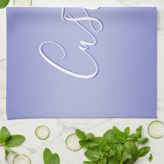 Bewerkbaar cursief script | Wit & Paarse Violet Theedoek (Gevouwen)