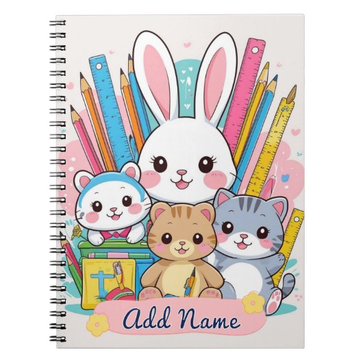 Bewerkbaar Cute Dieren School Notitieboek (Voorkant)