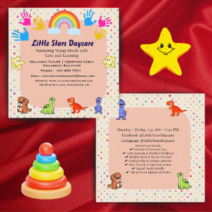 Bewerkbaar Cute Regenboog Dino Preschool Kaartontw Vierkante Visitekaartje