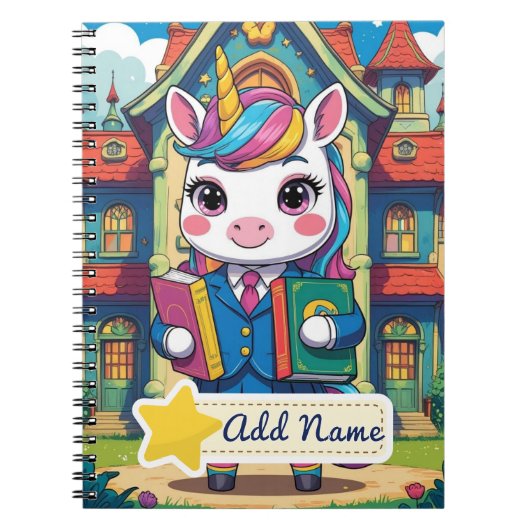Bewerkbaar Cute Unicorn School Notitieboek (Voorkant)