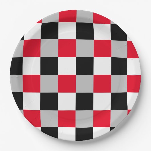 Bewerkbaar dambordpatroon papieren bordje (Voorkant)