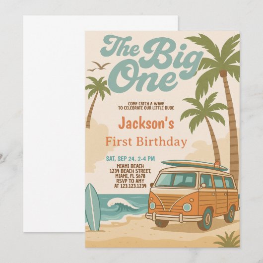 Bewerkbaar De Grote Een 1e Verjaardag Uitnodiging (Voorkant / Achterkant)