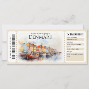 Bewerkbaar Denemarken Boarding Pass Vliegticket Kaart