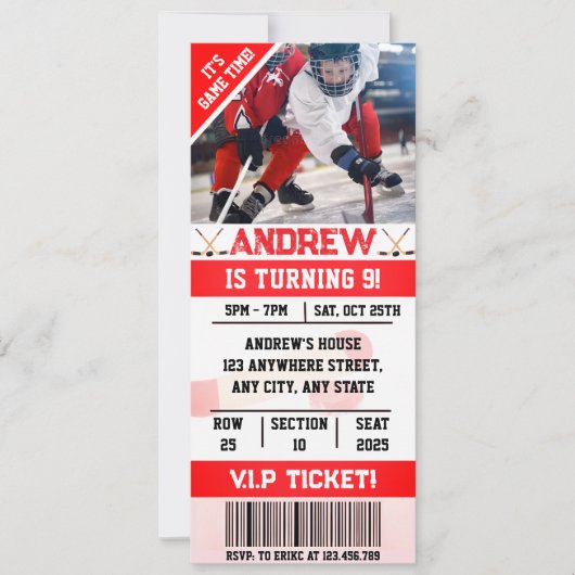 Bewerkbaar digitaal hockeyticket Verjaardag met fo Kaart (Voorkant)