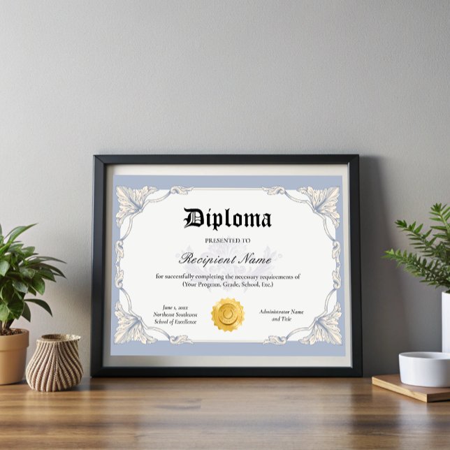Bewerkbaar Diploma Certificaat van Afstuderen 11x8 (Editable Diploma Certificate of Graduation 11x8.5)