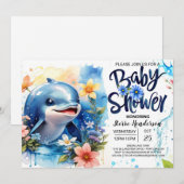 Bewerkbaar Dolphin Boy Baby shower Kaart (Voorkant / Achterkant)