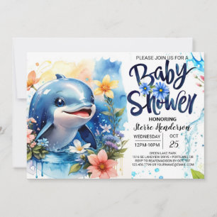 Bewerkbaar Dolphin Boy Baby shower Kaart