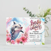 Bewerkbaar Dolphin Girl Baby shower Kaart (Staand voorkant)