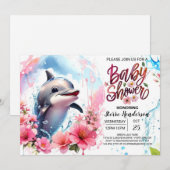 Bewerkbaar Dolphin Girl Baby shower Kaart (Voorkant / Achterkant)