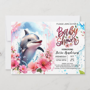 Bewerkbaar Dolphin Girl Baby shower Kaart