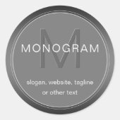 Bewerkbaar donkergrijs monogramontwerp ronde sticker (Voorkant)