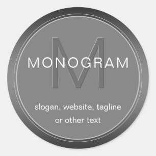 Bewerkbaar donkergrijs monogramontwerp ronde sticker