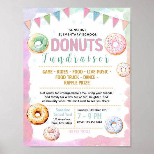 Bewerkbaar donuts fondsenwervingsflyer poster (Voorkant)