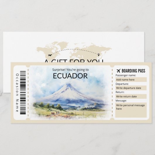 Bewerkbaar Ecuador Vliegticket, Ecuador Trip Kaart (Voorkant / Achterkant)