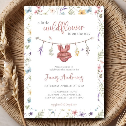 Bewerkbaar Een beetje Wildflower Baby shower Invit Kaart