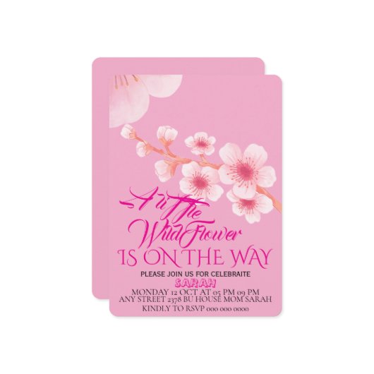Bewerkbaar Een beetje Wildflower Baby shower Invit Kaart (Voorkant / Achterkant in situ)