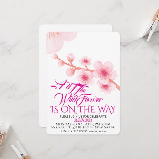 Bewerkbaar Een beetje Wildflower Baby shower Invit Kaart (Voorkant / Achterkant in situ)