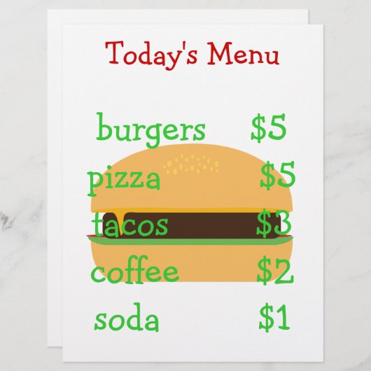 Bewerkbaar eenvoudig hamburgermenu (Voorkant / Achterkant)
