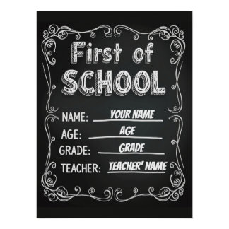 Bewerkbaar eerste schooldag teken perfect poster