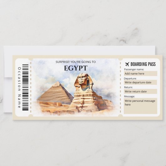 Bewerkbaar Egypt Boarding Pass Vliegticket Kaart (Voorkant)