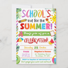 Bewerkbaar Einde-Schoolfeest School Is Uit Feest Kaart