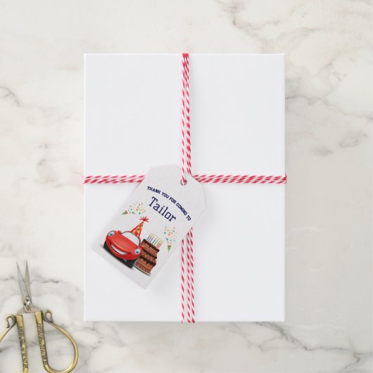 Bewerkbaar en afdrukbaar ontwerp auto's-thema cadeaulabel (Met Touw)
