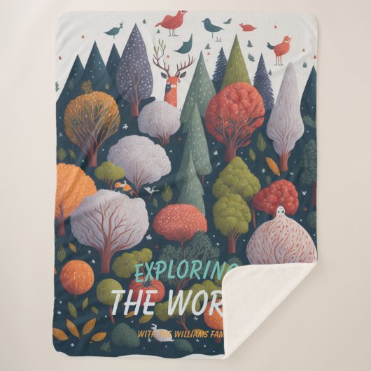 Bewerkbaar Fantasy garen, bosvogels en bomen Sherpa Deken (Voorkant)