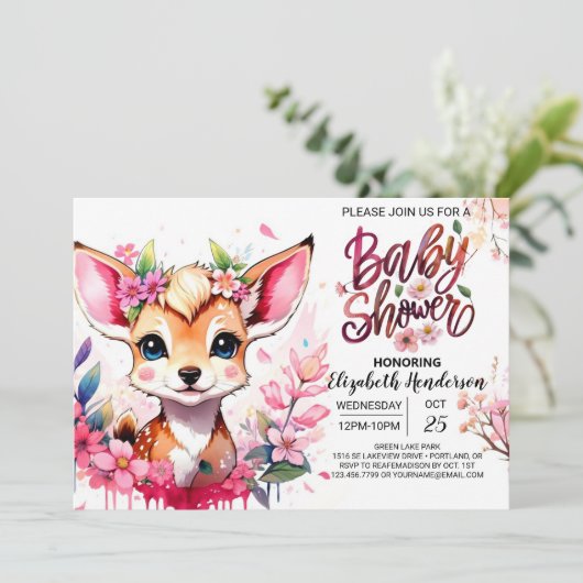 Bewerkbaar Fawn-Baby shower Kaart (Staand voorkant)