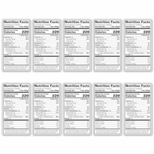 Bewerkbaar FDA-compatibel aangepast voedingsvoedse Sticker (Voorkant)