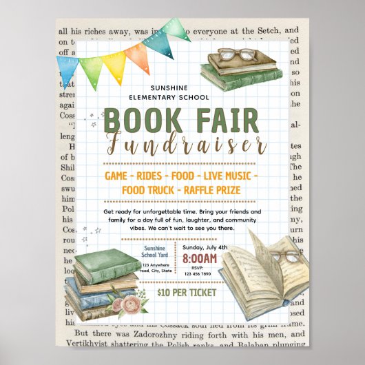 Bewerkbaar flyer voor boekenbeursfondsenwerving poster (Voorkant)